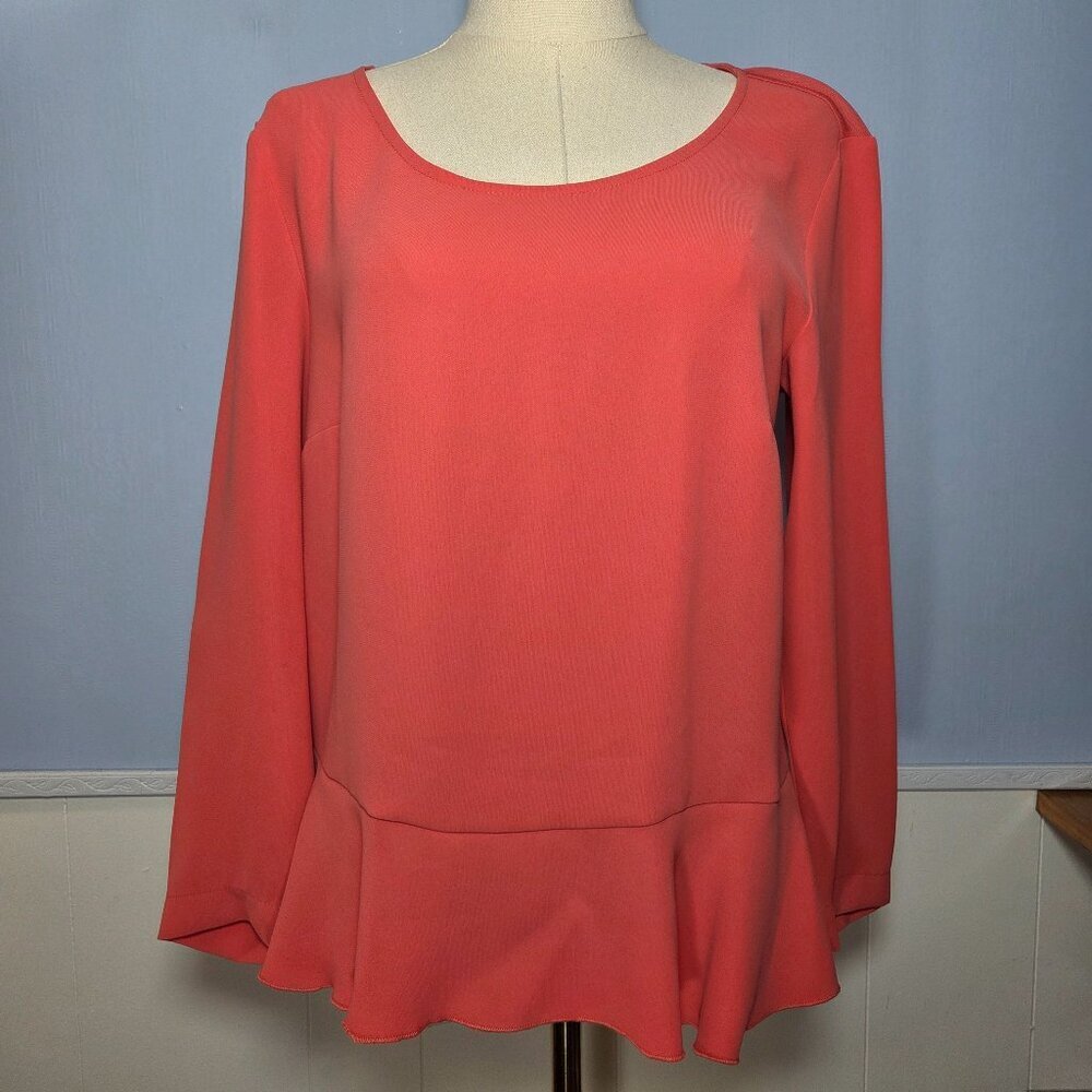 Ann Taylor Small Pinky Salmon Casual Dressy Ruffle Longsleeve Blouse